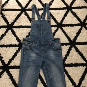 Full length light wash overalls